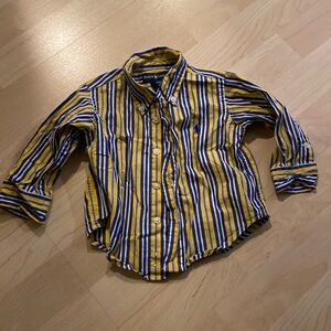 Ralph Lauren yellow, navy and white stripe long sleeve button down, 9 months